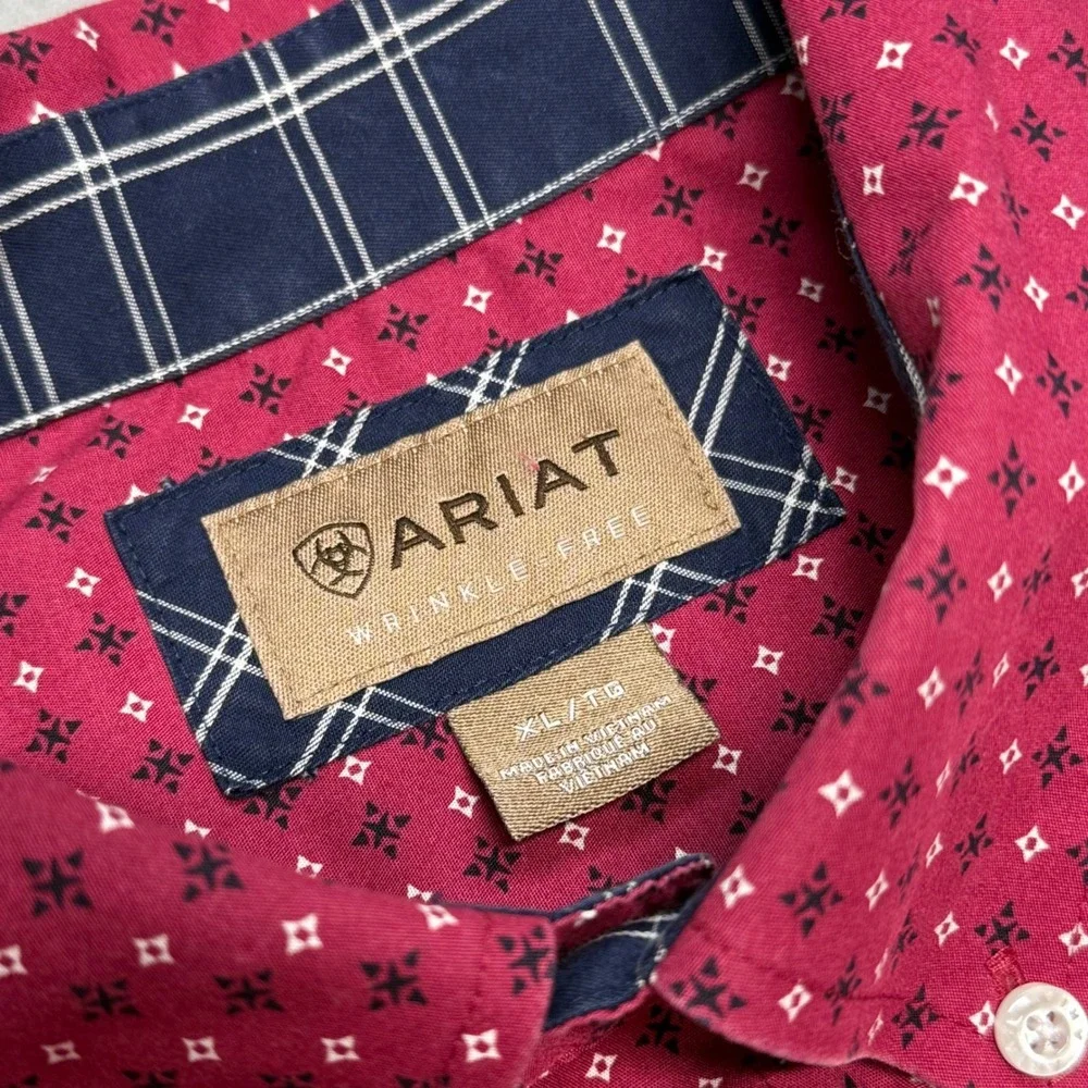 Ariat Wrinkle Free Luis XL Burgundy Geometric Print Long Sleeve Shirt Men